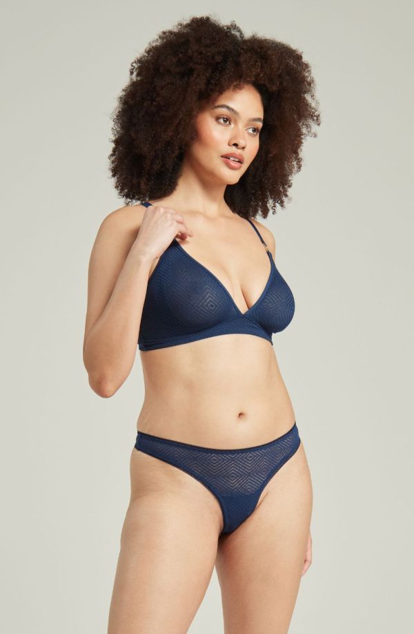 Nudea The Sheer Deco Barely There Thong Navy 1 nudea the sheer deco barely there thong navy