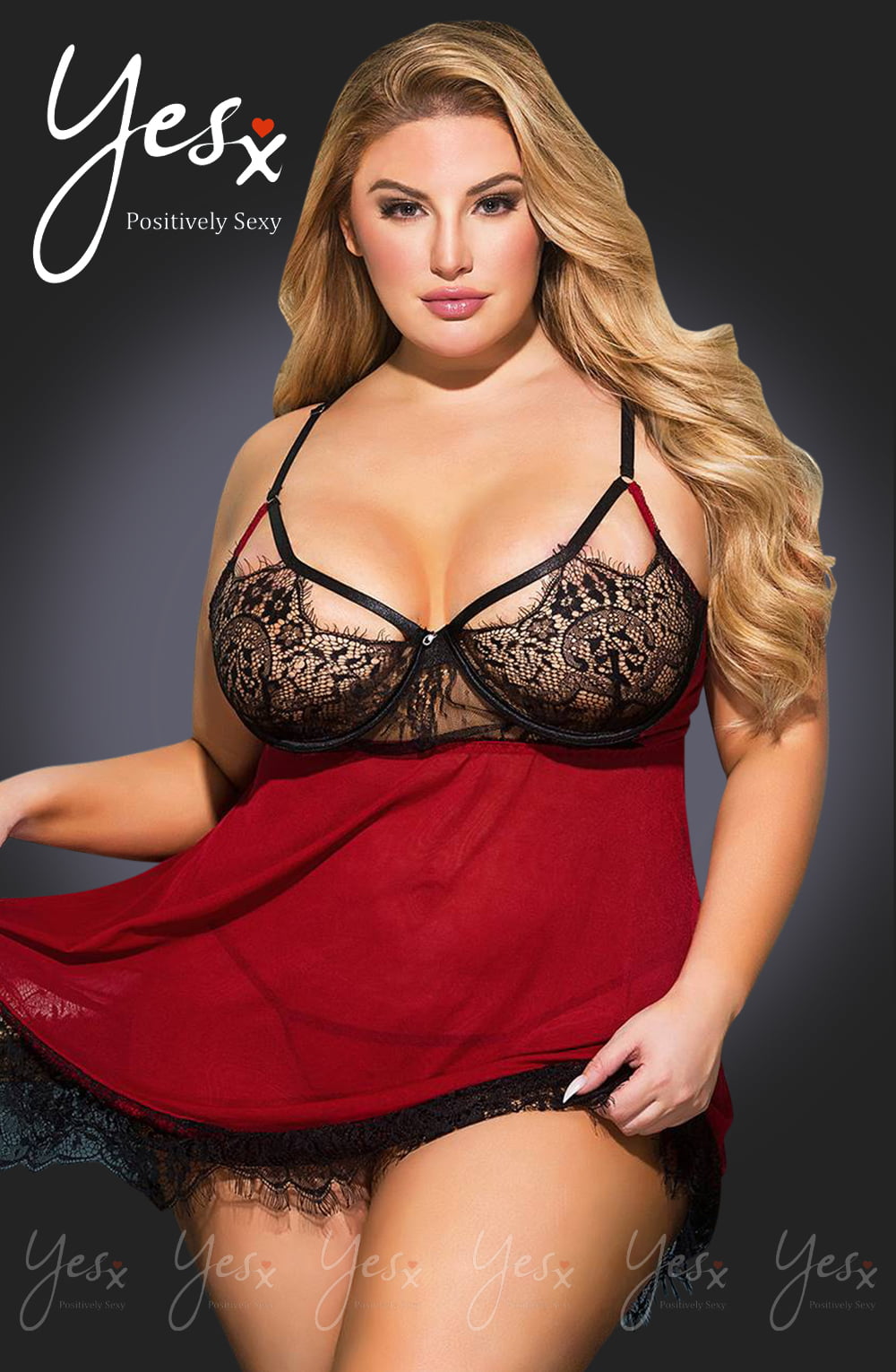 yesx yx958q black/red babydoll set - image 2