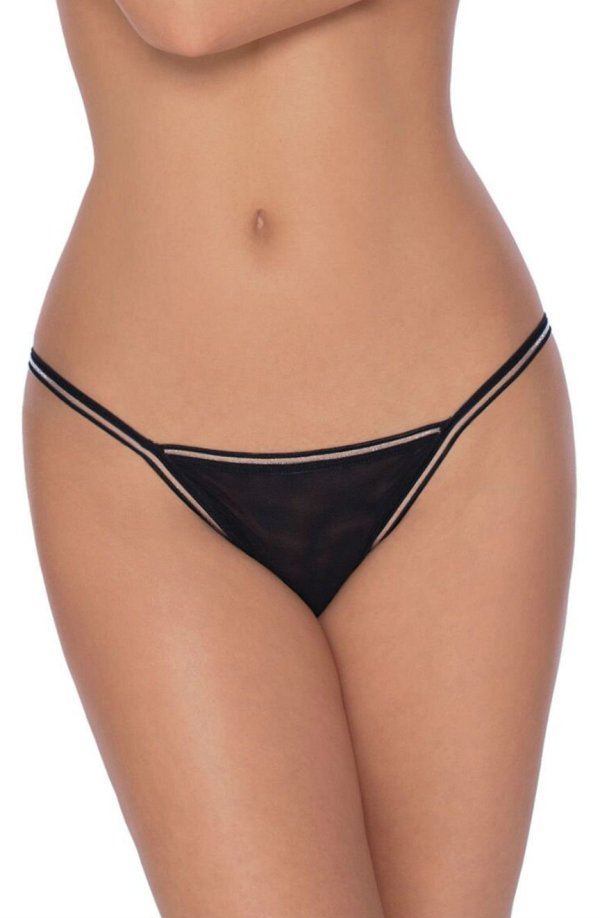 black lace thong with double straps.