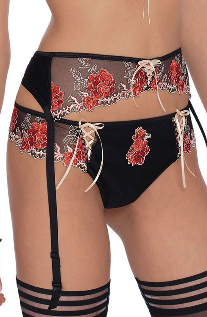 elegant black lingerie with floral embroidery.