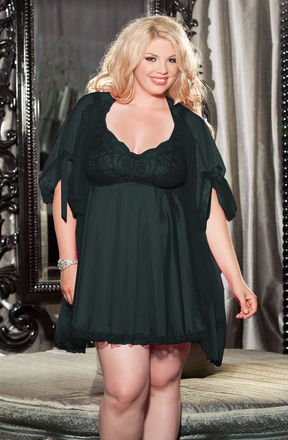 shirley of hollywood x3595 black 3 piece babydoll - image 3