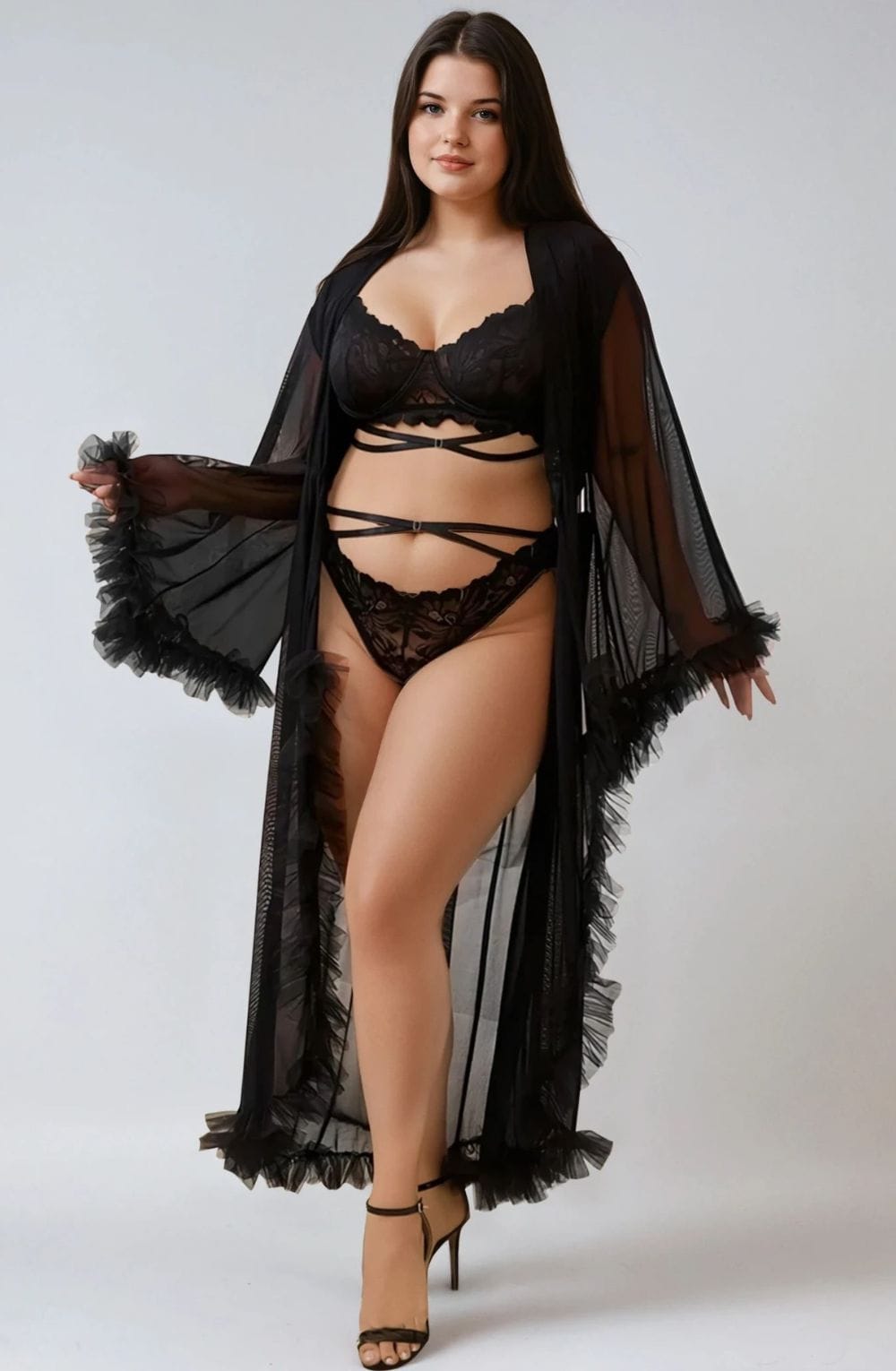 yesx yx735q sexy mesh ruffled long robe - image 3