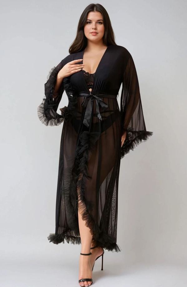 yesx yx735q sexy mesh ruffled long robe - image 2