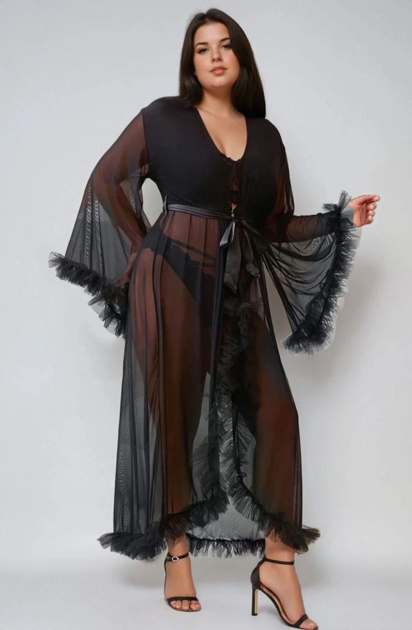 yesx yx735q sexy mesh ruffled long robe