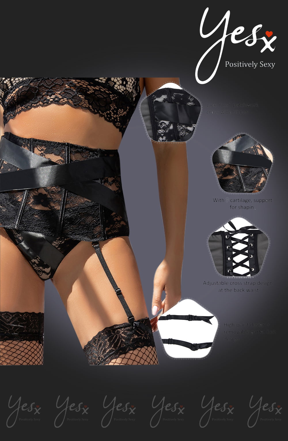 Yesx Yx984 Suspender Belt &Amp; Thong Set Black 4 yesx yx984 suspender belt & thong set black - image 4