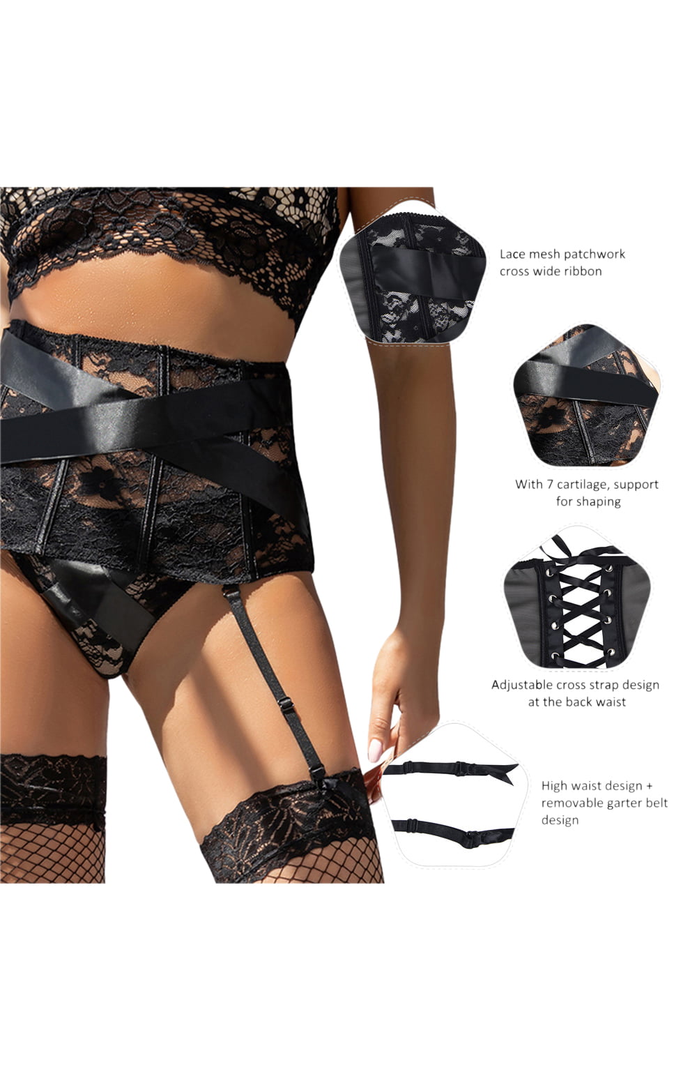 Yesx Yx984 Suspender Belt &Amp; Thong Set Black 8 yesx yx984 suspender belt & thong set black - image 8