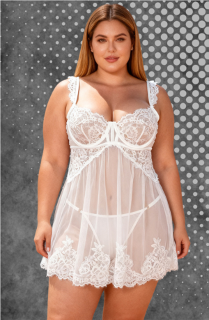 YesX YX745Q White Lace Sheer Plus Size Babydoll